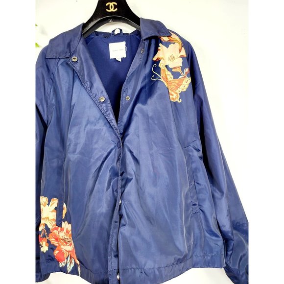 UO x SILENCE NOISE Navy Floral Satin Lightweight Windbreaker Bomber Jacket M - Picture 9 of 14